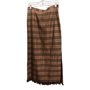 Rafaella Women's Size 10 Brown 100% Pure Wool Brown Tapestry Skirt Fringe Slit